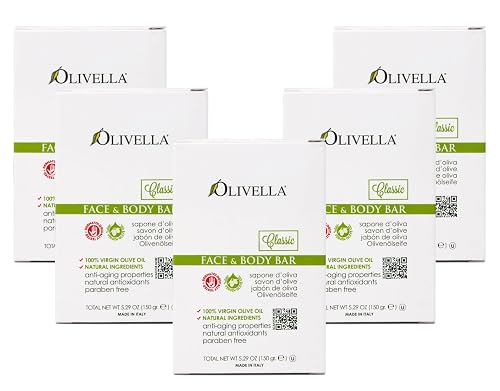 Olivella Classic Bar Soap Face & Body with Olive Oil, 5.29 OZ - 5 Pack