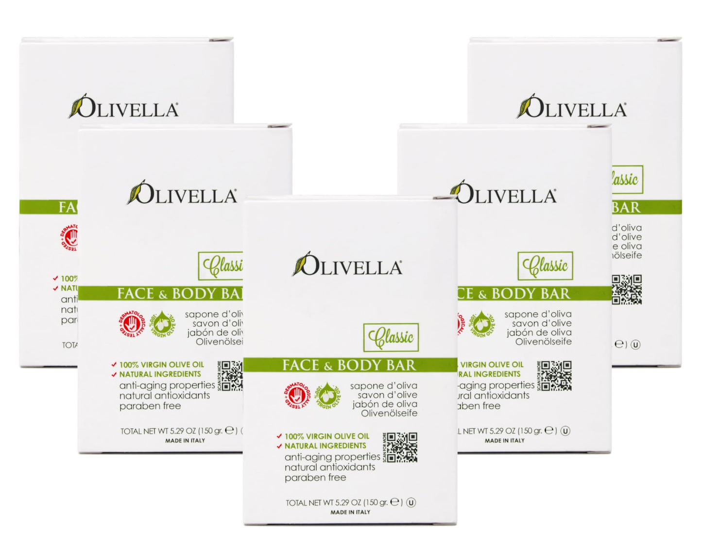 Olivella Classic Bar Soap Face & Body with Olive Oil, 5.29 OZ - 5 Pack