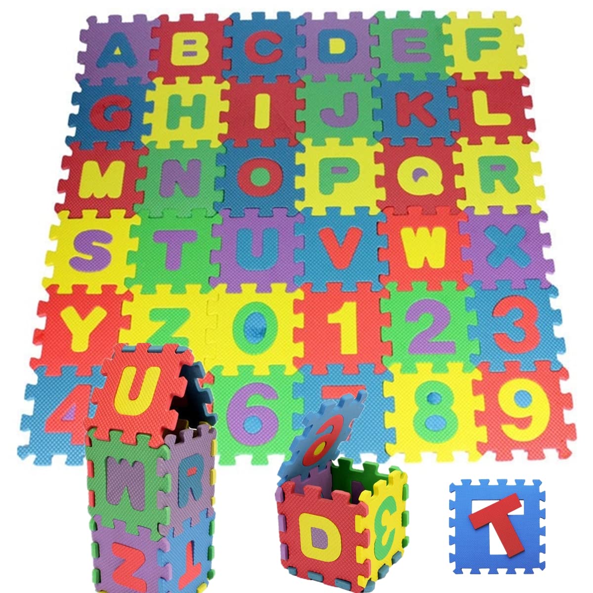Kids Foam Play Mat – 36 PCS Alphabet & Number Puzzle Tiles, Small 5.5"x5.5" EVA Interlocking Mats, 29"x29" Total Size (Not for Sitting)