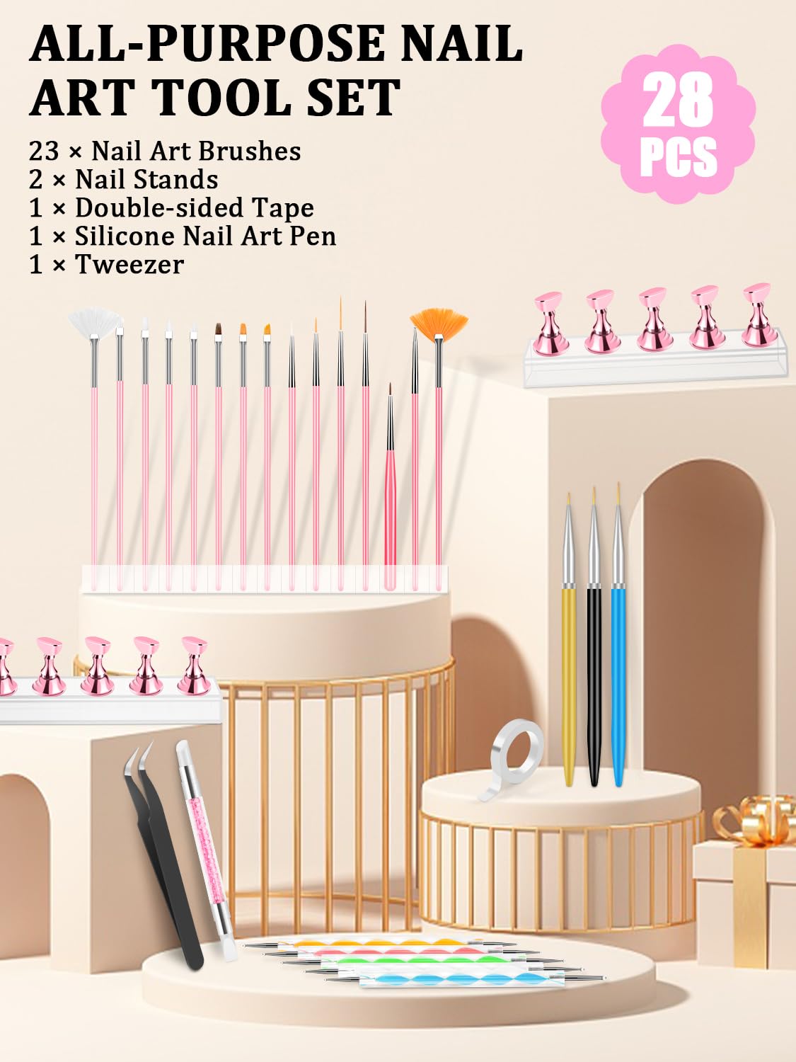 YOOVR Nail Art Tools Set, Nail Stand for Press on Holder for Painting Nails, Nail Art Brushes, Liner Brushes, Nail Dotting Tool, Must Haves Design Beauty and Personal Care YOOVR