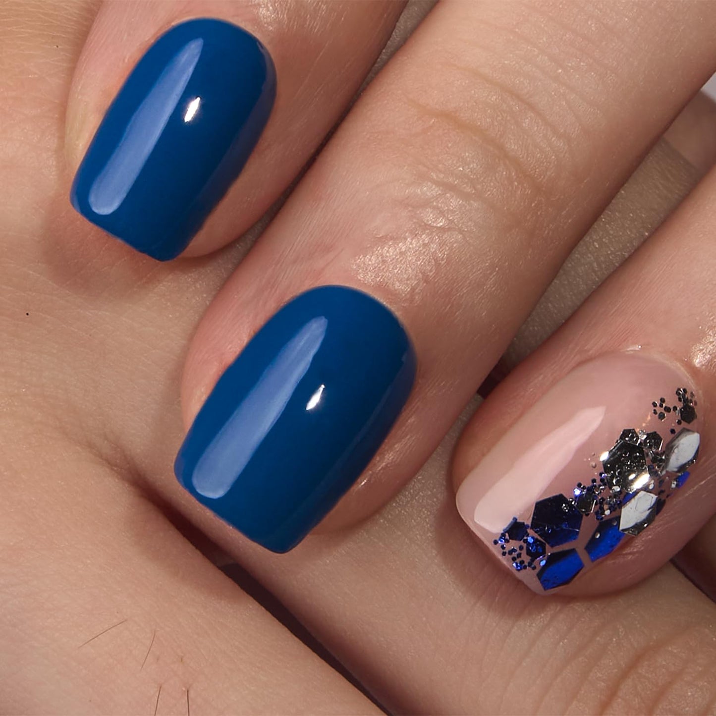 CurvLife Press On Nails Stick On Nails Deeping Blue Short Square Fake Nails Design Acrylic Nails Tips Glue On False Nails For Women Beauty and Personal Care CurvLife