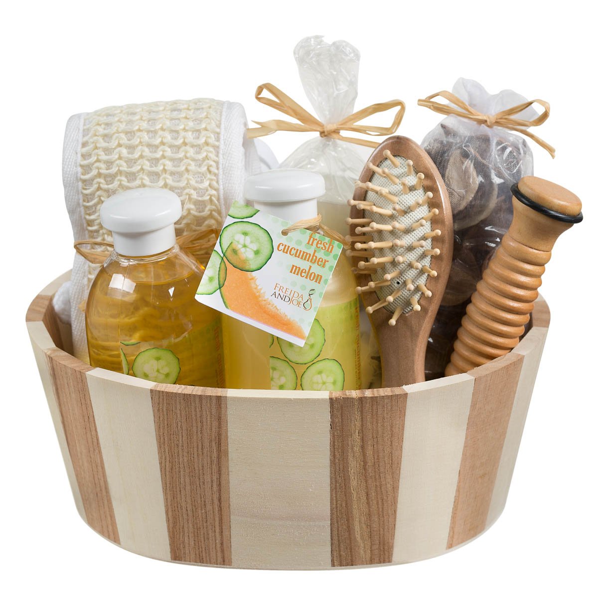 Wooden Massage & Reflexology Kit for Women at-Home Spa Kit for All-Over Body Relaxation & Rejuvenation with Fresh Cucumber Melon Aromatherapy Bath