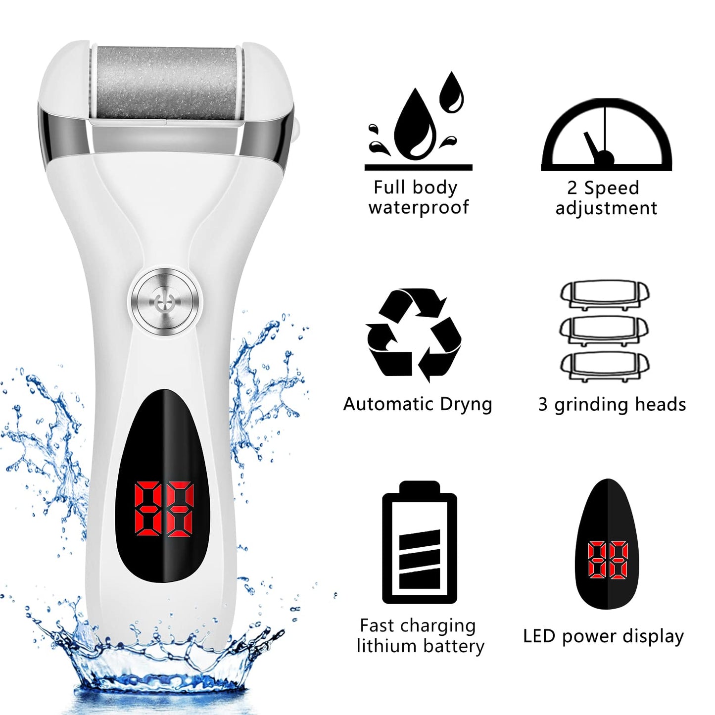 Electric Foot Callus Remover Kit, Elmchee Rechargeable Callous removers 3 Grinding Heads Waterproof Foot Scrubber File, Professional Pedicure Tools
