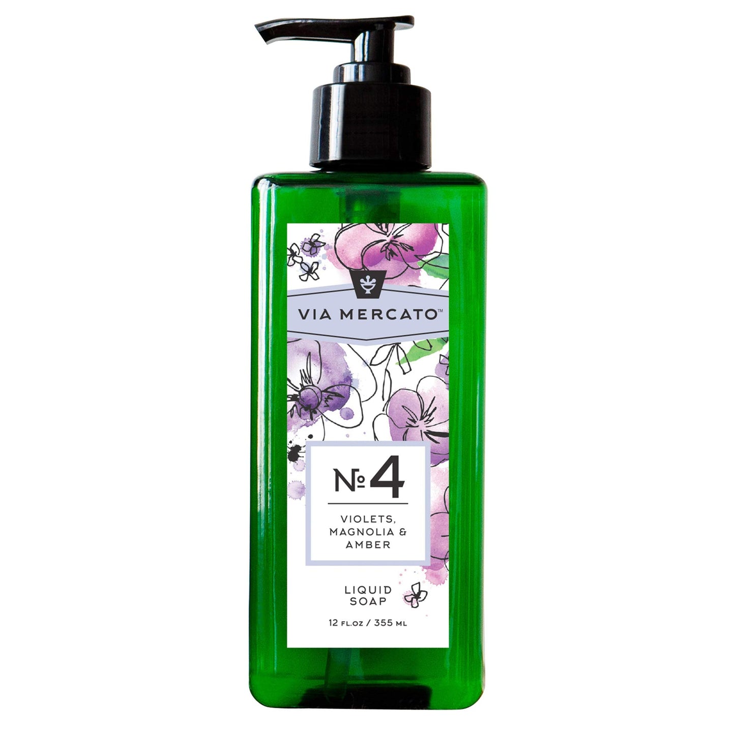 Via Mercato Liquid Soap, Shea Butter Enriched (12 oz), No. 4 - Violets, Magnolia & Amber