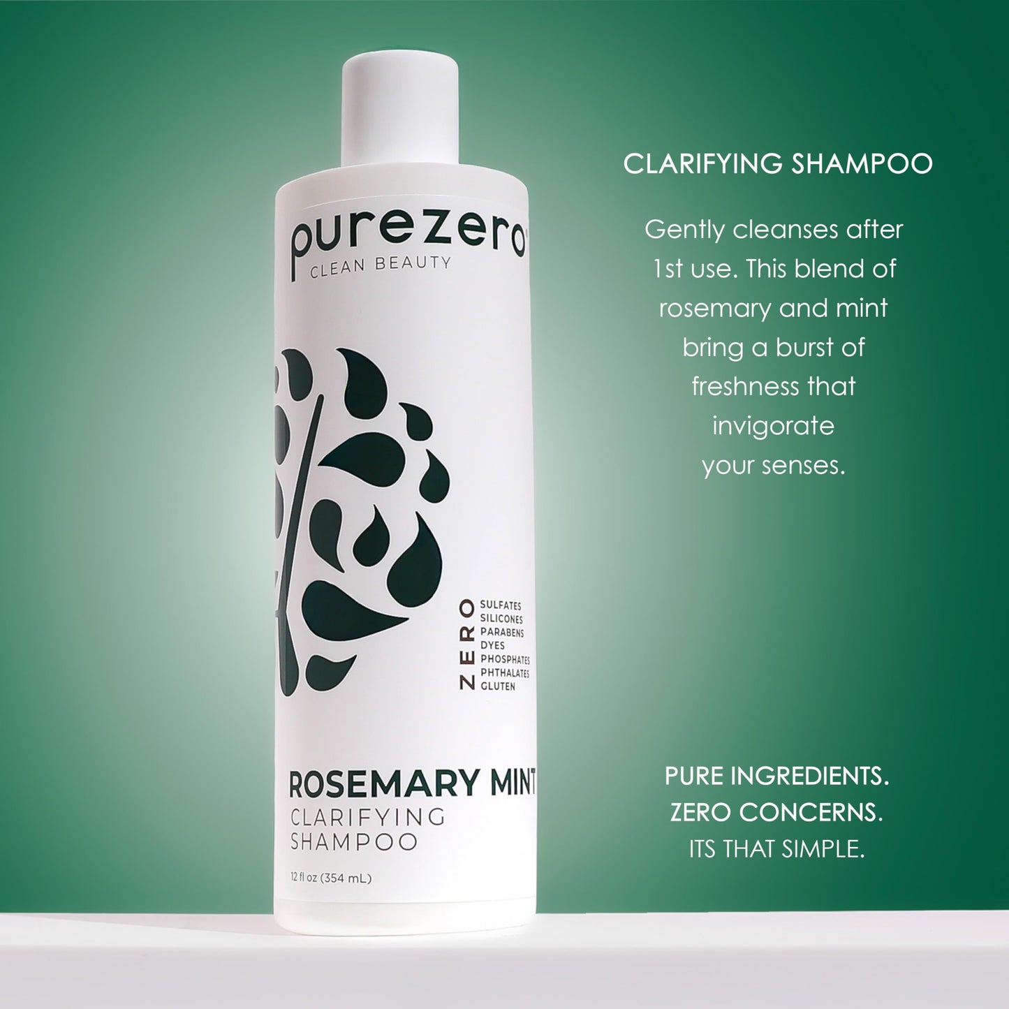 Purezero Rosemary Mint Clarifying Silicone Free Shampoo & Conditioner Set - Vegan Duo for Balanced Scalp, Build-Up Removal & Fresh Minty Finish