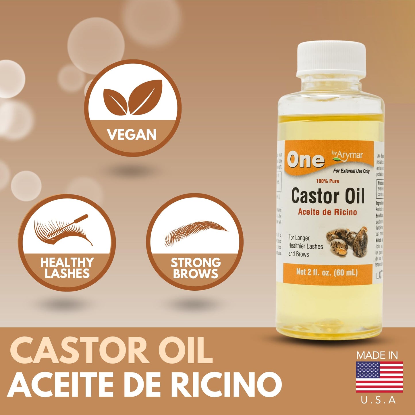 Arymar 100% Pure Castor Oil Cold Pressed and Natural Moisturizer for Hair Skin and Scalp 2 Fl Oz