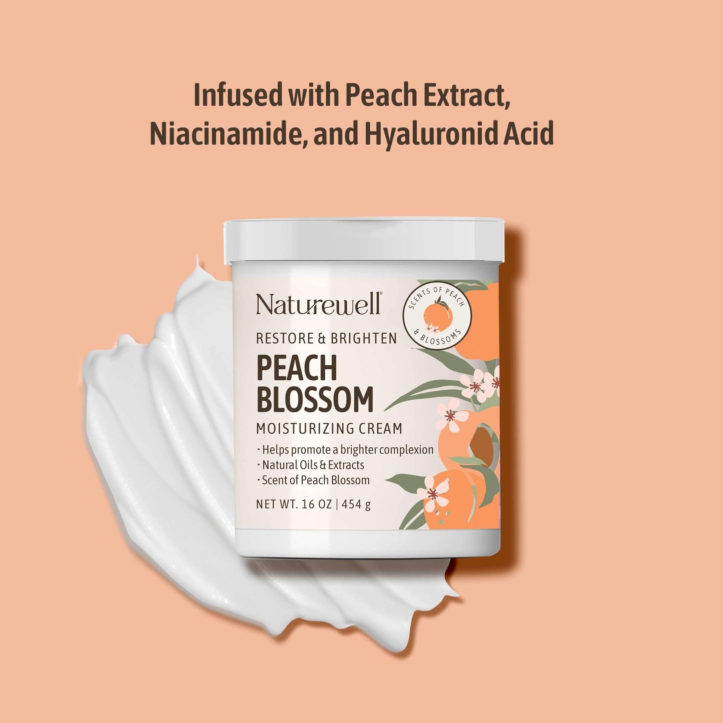 NATURE WELL Peach Blossom Restore & Brighten Moisturizing Cream For Face & Body, Infused With Peach Extract, Niacinamide, & Hyaluronic Acid, Promotes