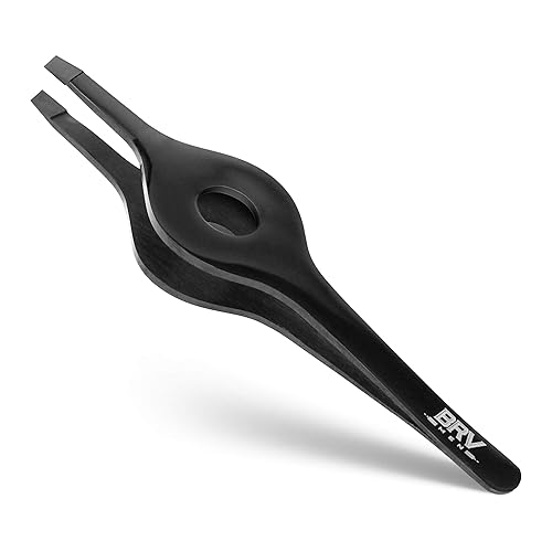 BRV MEN Wide Grip Slant Tweezers | Hand-Filed Slanted Tips for Ultra-Precision | Tweezers for Eyebrows & Nose/Ear/Facial Hair | Professional Tweezers