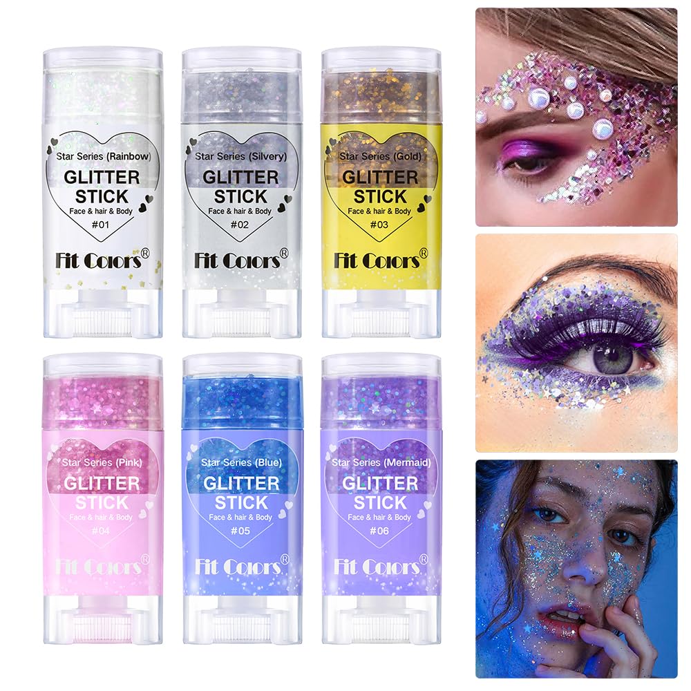 Body Glitter Stick,Mardi Gras Accessories,Sparkling Face Hair Glitter,Mermaid Sequins Chunky Glitter Face Paint,Singer Concert Outfit Festival Rave