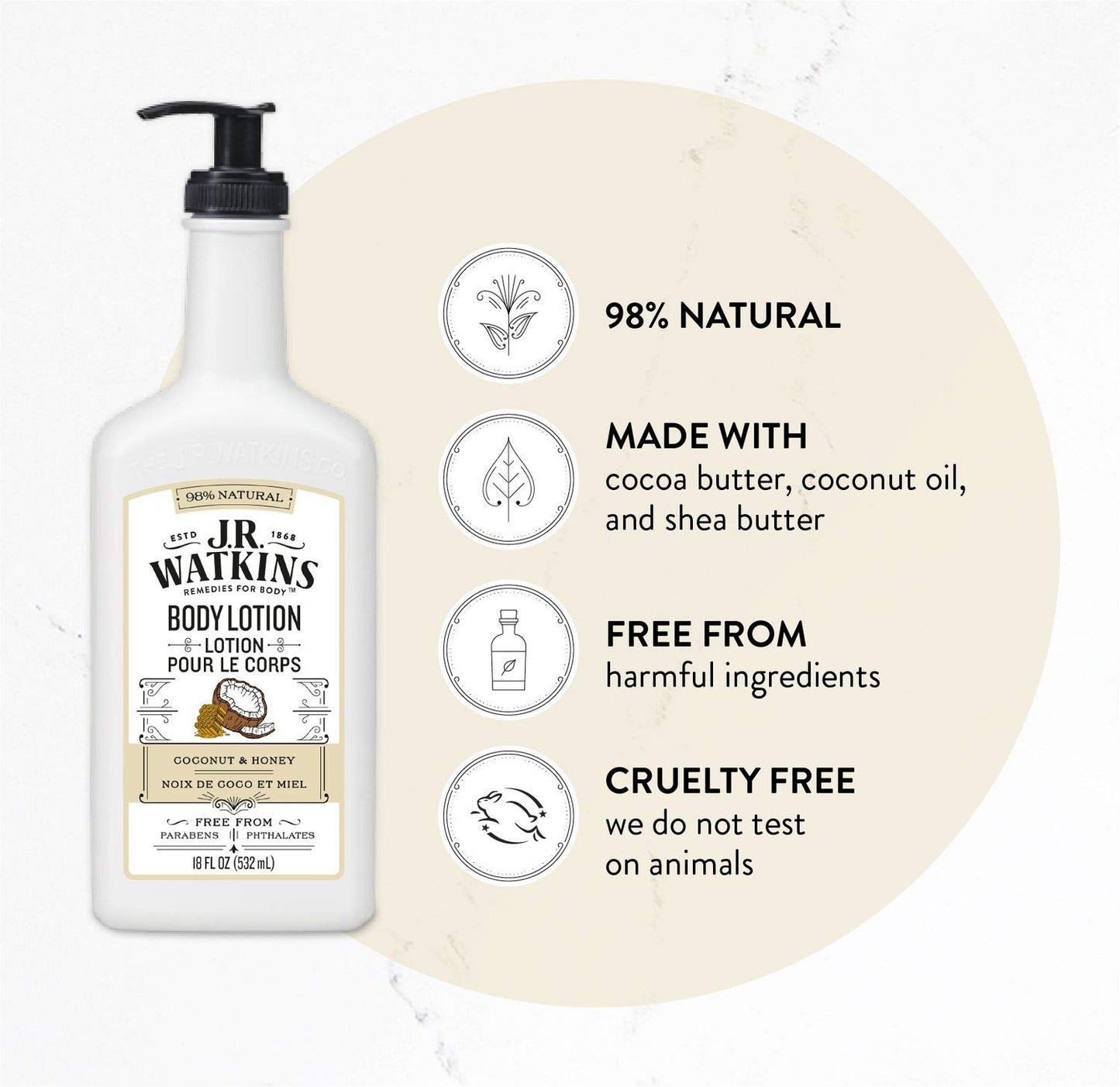 J.R. Watkins Daily Moisturizing Lotion - Body Cream in Pump Dispenser - Hydrating Skin Cream Made with Shea Butter, Cocoa Butter, Coconut Oil