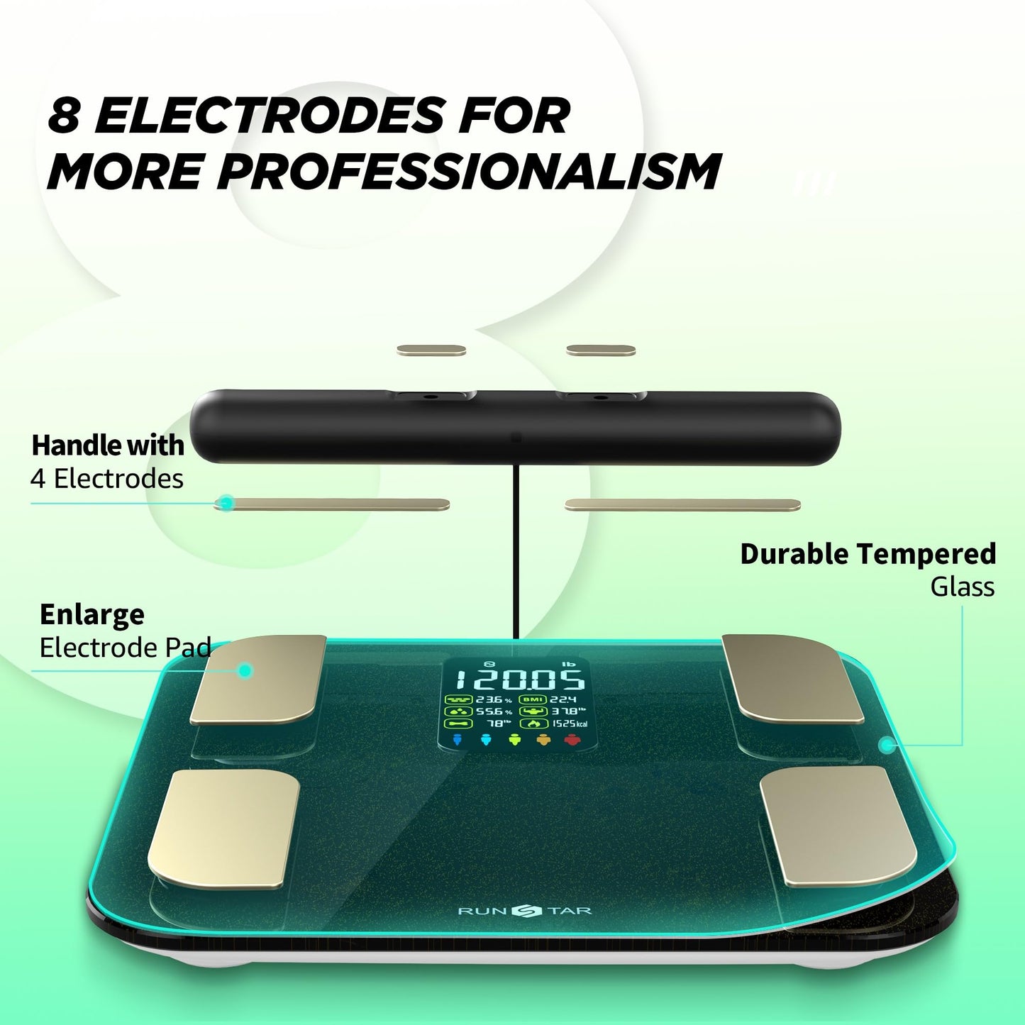 Scale for Body Weight, RunSTAR 8 Electrodes High Accurate Rechargeable Composition Analyzer with BMR Index Body Fat Digital Scale Composition Muscle…