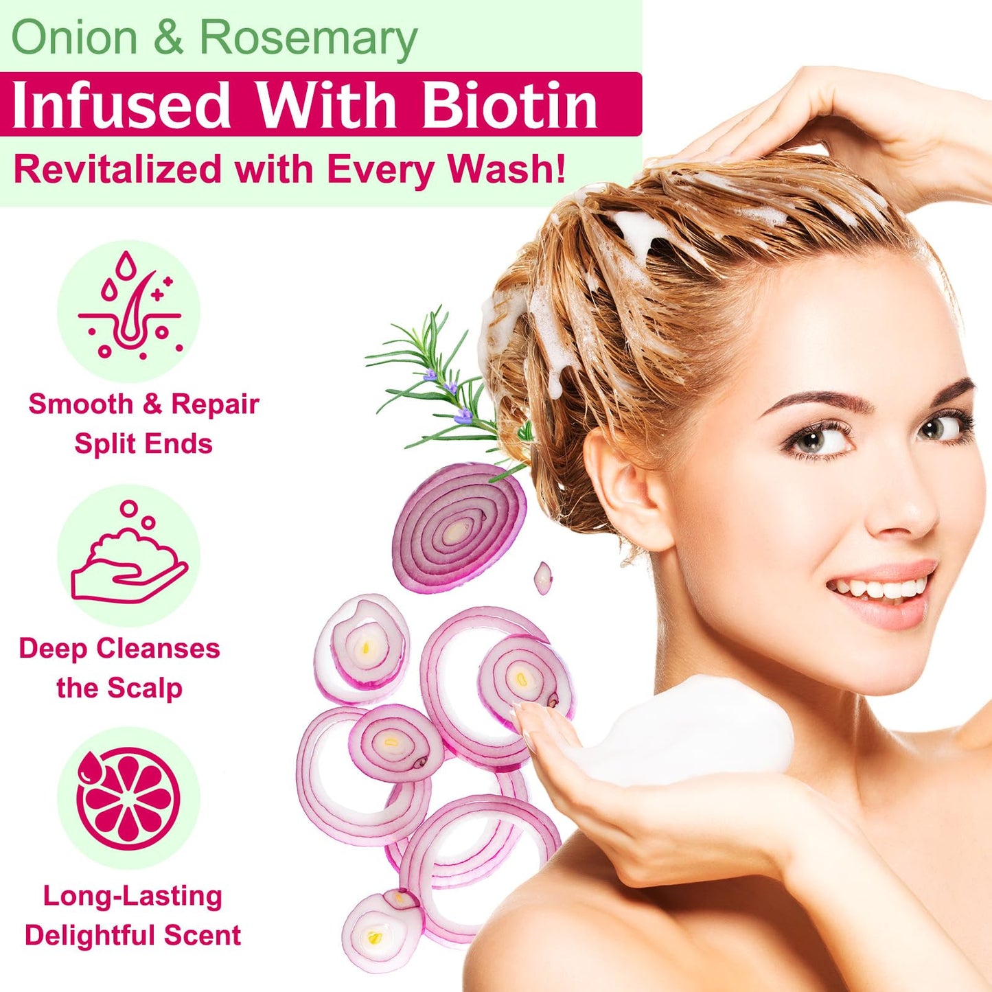 FSLHCY Onion Biotin and Rosemary Shampoo and Treatment Set, All Hair Types Conditioner Hair Care, Thinning Hair, Reduce Hair Loss -Soft and Shine