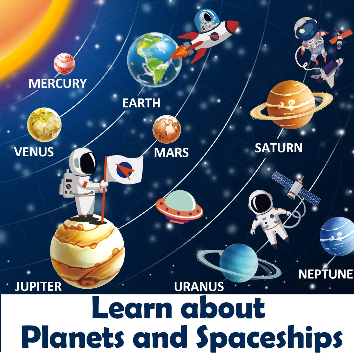 iPlay iLearn Floor Puzzle – Large Wooden Jigsaw for Kids Ages 3–8, Educational Solar System Planets Toy, Birthday Gift for Boys & Girls