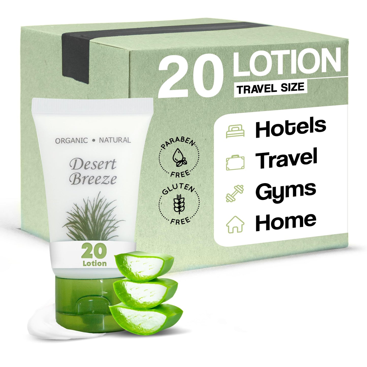 Travel Size Hotel Lotion 20 Count 1 oz Bottles Guest Amenities for Vacation Rentals and Short Term Rentals Paraben Free Green Tea & Lemongrass Scent