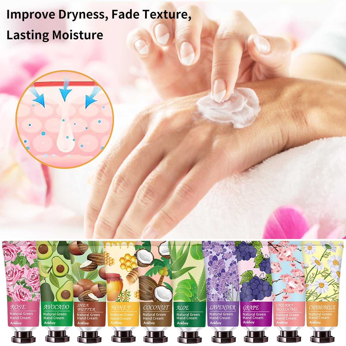 ANKOOY 12 Pack Hand Cream for Dry Cracked Hands,Stocking Stuffers for Women,Christmas Gifts for Teengirls, Natural Hand Lotion Travel Size,Mini Lotion