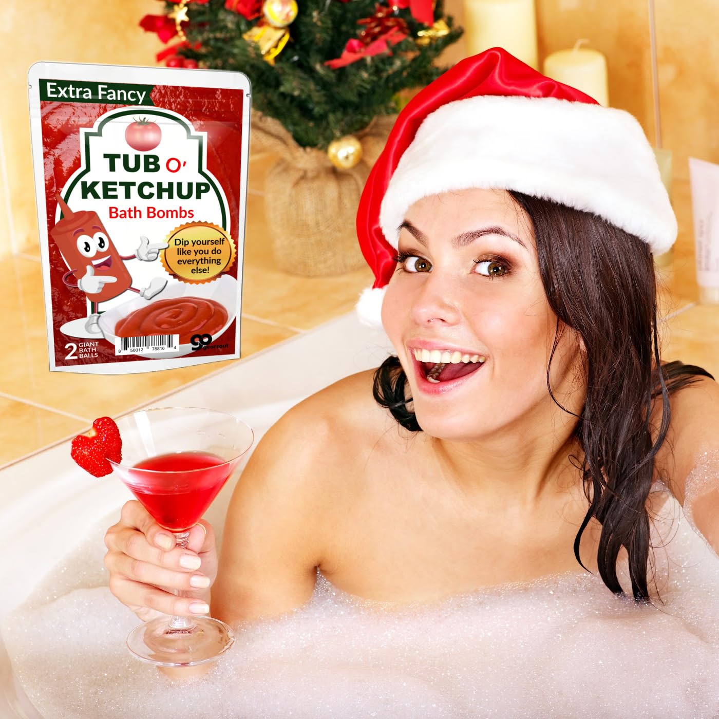 Tub O Ketchup Bath Bombs - Funny Ketchup Colored Bath Balls for Men - XL Black Cherry Bath Fizzers, Handcrafted, Made in America, 2 Count