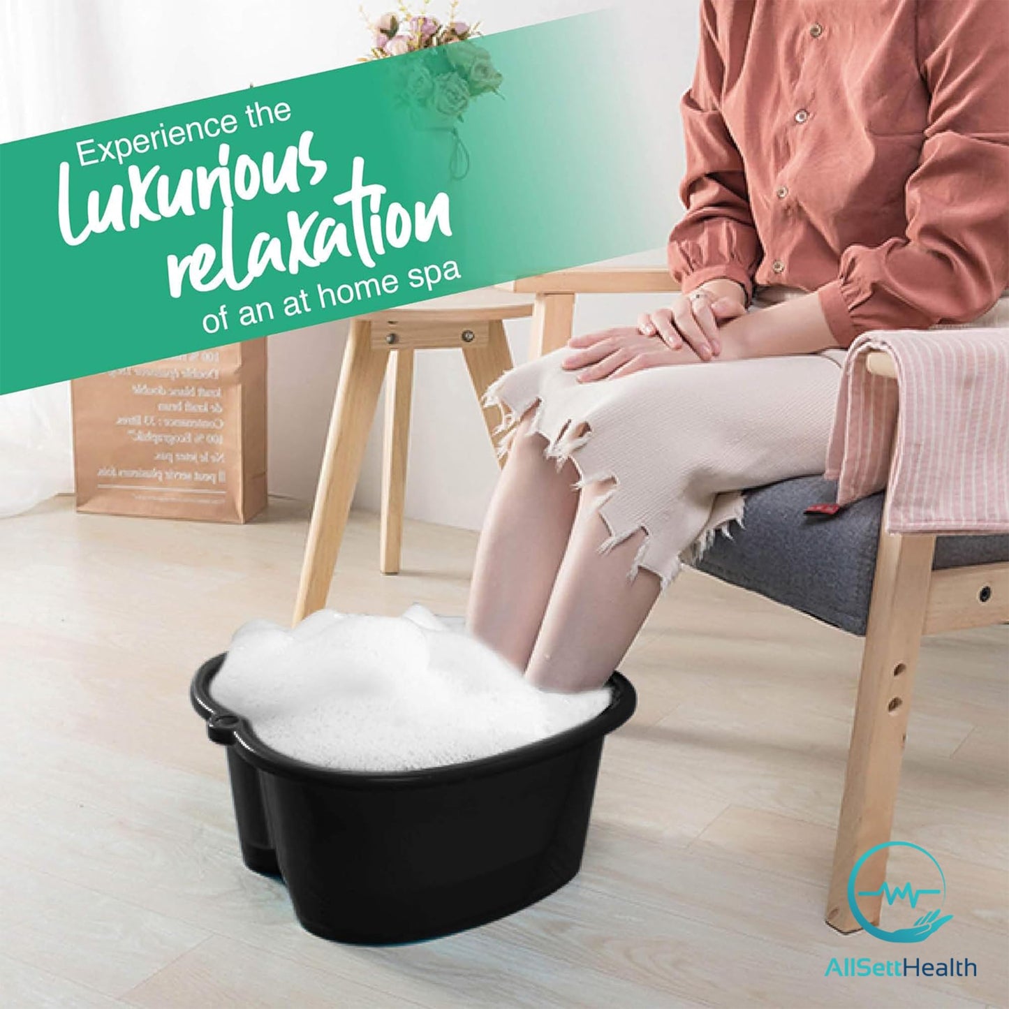 AllSett Health Foot Soaking Bath Basin - Large Size for Soaking Feet | Pedicure and Massager Tub for At Home Spa Treatment | Callus, Fungus, Dead Skin Beauty and Personal Care AllSett Health