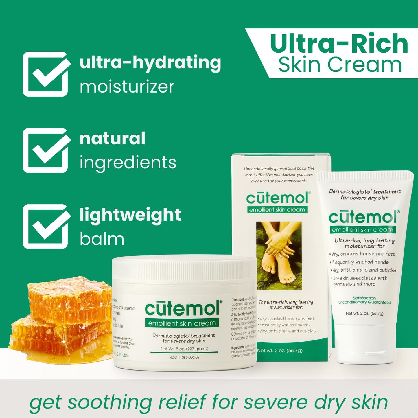 Cutemol Emollient Moisturizing Cream - Serious Moisturizer Lotion Balm for Recovering Dry, Damaged Skin - Hydration for Cracked Hands and Feet