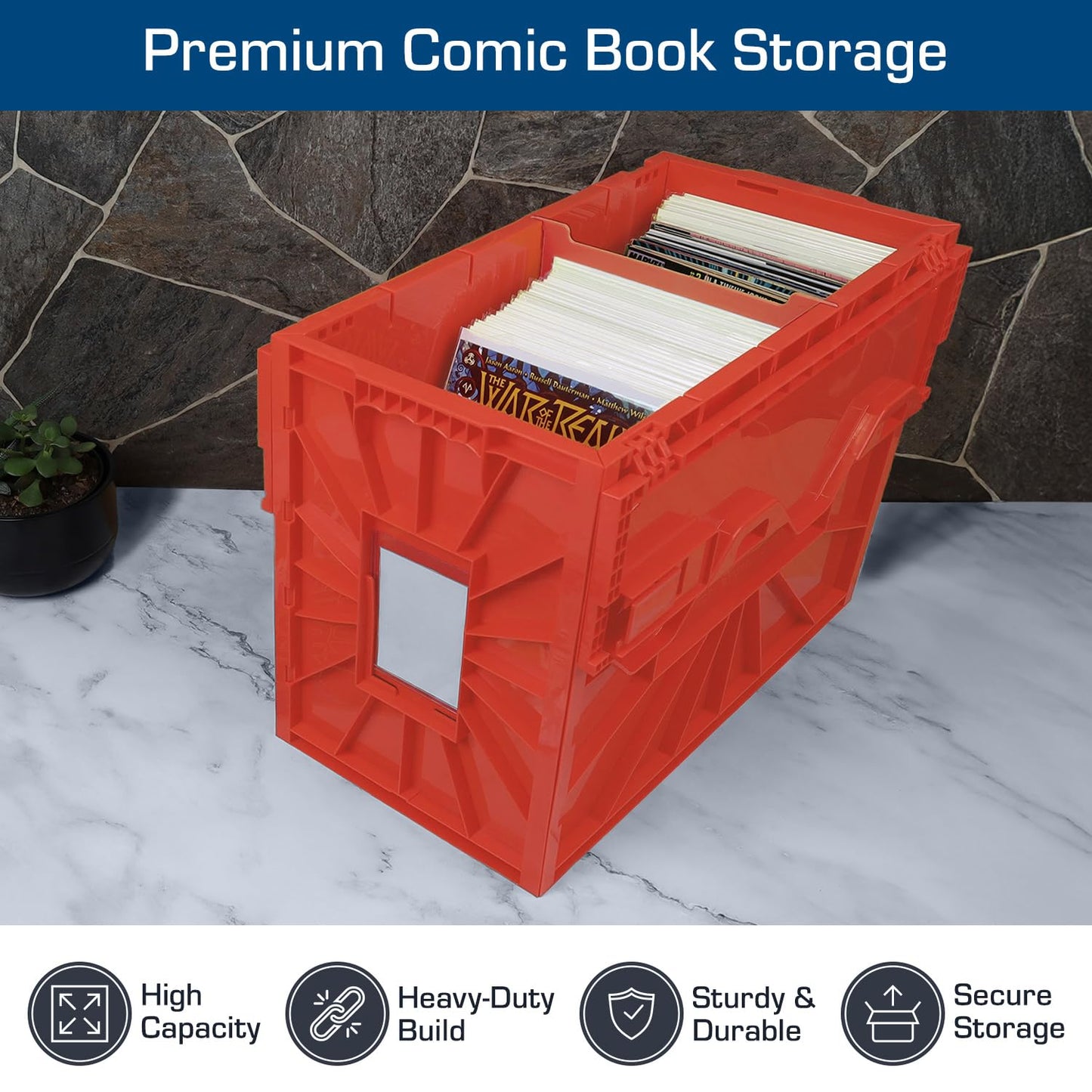 BCW Short Comic Book Bin | Holds 150 Comics | Stackable Plastic Storage | Acid-Free Organizer | Red, Single