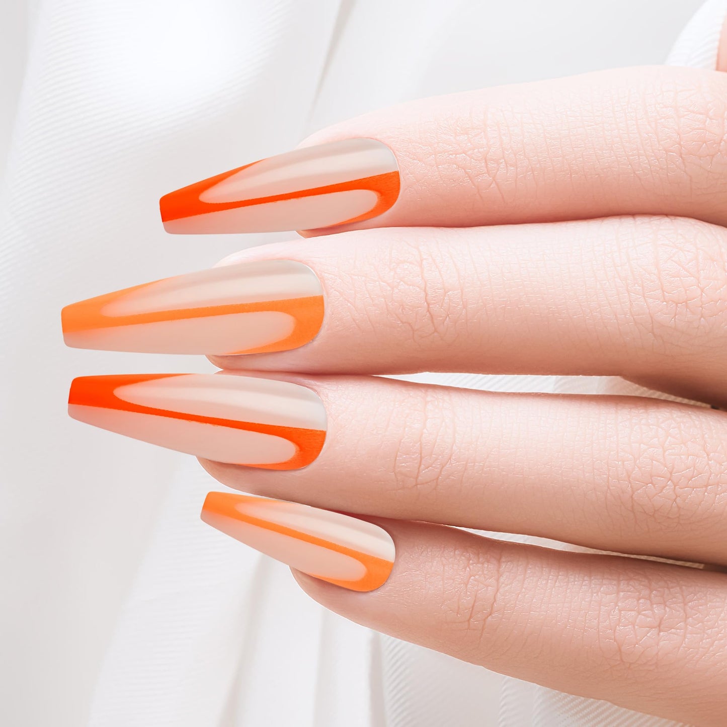 Goldfinger Trendy False Nails Kit, X-Long Coffin Design Nail, Minimal Tropical Orange & Yellow Print, Ready to Wear Gel & Manicure Stick Included Beauty & Personal Care Goldfinger