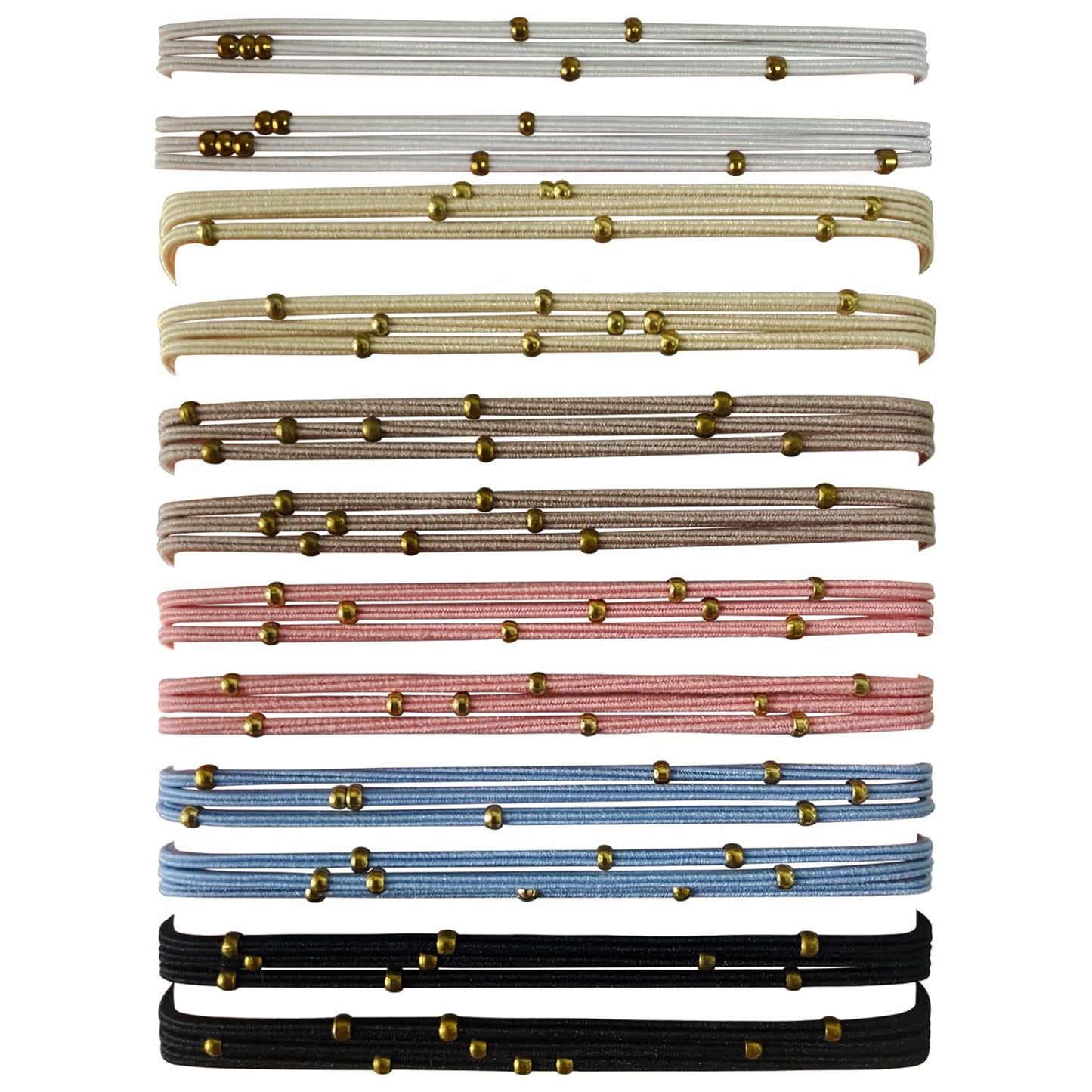 UDeBe Fashion Hair Ties with Golden Beads, Thin Hair Elastics Tie Korean, Colorful 12 Counts.