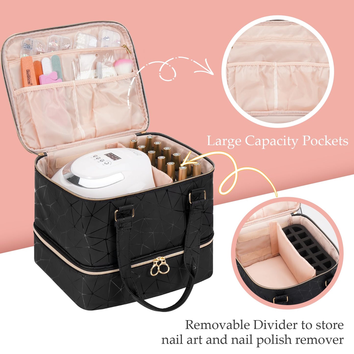 Uross Nail Polish Organizer Bag Holds 54 Bottles Nail Polish & Nail Lamp, Gel Nail Polish Organizers and Storage box for Nail Tech, Nail Kit Supplies Beauty and Personal Care Uross