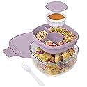 Bentgo Glass All-in-One Salad Container - Large 61-oz Salad Bowl with Lid, 4-Compartment Bento-Style Tray, 3-oz Sauce Container, and Reusable Fork…