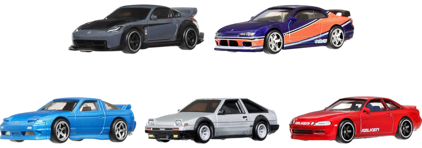 Hot Wheels Toy Cars, Premium Fast & Furious Tokyo Drift Bundle, 5 1:64 Scale Die-Cast Vehicles from The Fast Movie in Collectable Packaging