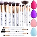 Makeup Brushes DUAIU 15PCs Marble Makeup Brush Set Premium Synthetic Kabuki Powder Blush Contour Foundation Concealer Eyeshadow Brushes with Makeup