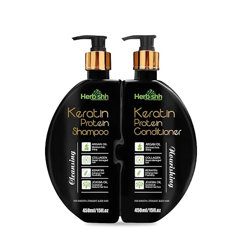 Herbishh Keratin Shampoo and Conditioner Set Anti Frizz (15 fl.oz Each) Sulfate and Paraben Free Shampoo and Conditioner Hydrating & Nourishing