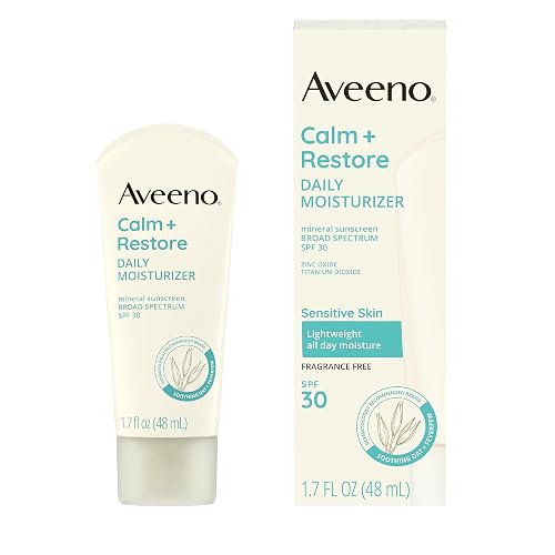 Aveeno Calm + Restore Daily Moisturizer Mineral Sunscreen with Broad Spectrum SPF 30, Lightweight All Day Moisture + UVA/UVB Sun Protection