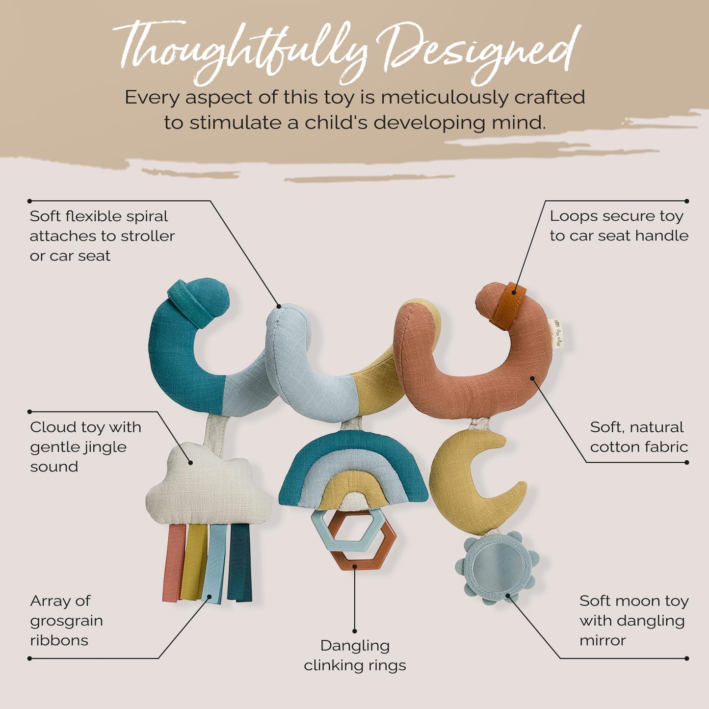 Itzy Ritzy Spiral Car Seat & Stroller Activity Toy - Stroller & Car Seat Toys for Ages 0 Months and Up - Hanging Toys Include Clinking Rings, Mirror…