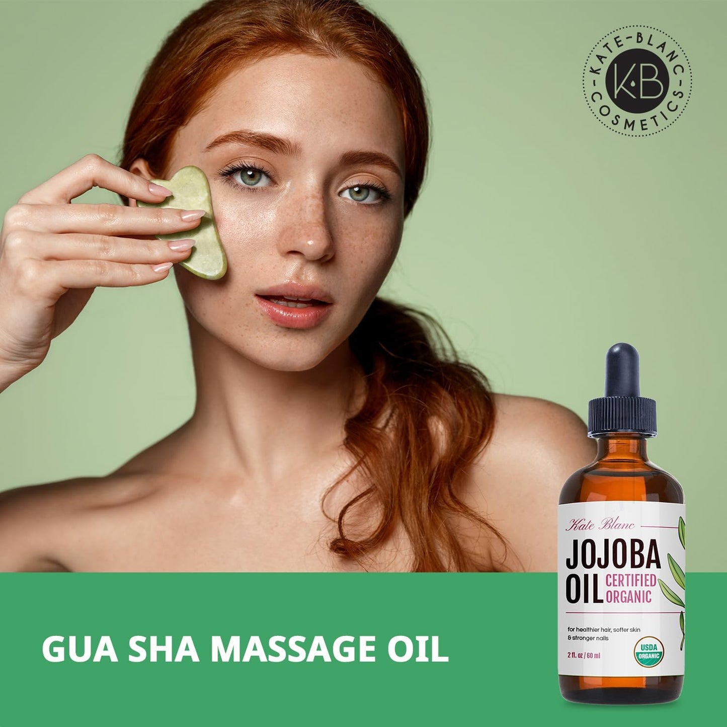 Kate Blanc Cosmetics Organic Jojoba Oil for Hair, Skin, Face, Nails (2oz) - USDA Certified, 100% Pure Cold Pressed Unrefined - Moisturizing Carrier