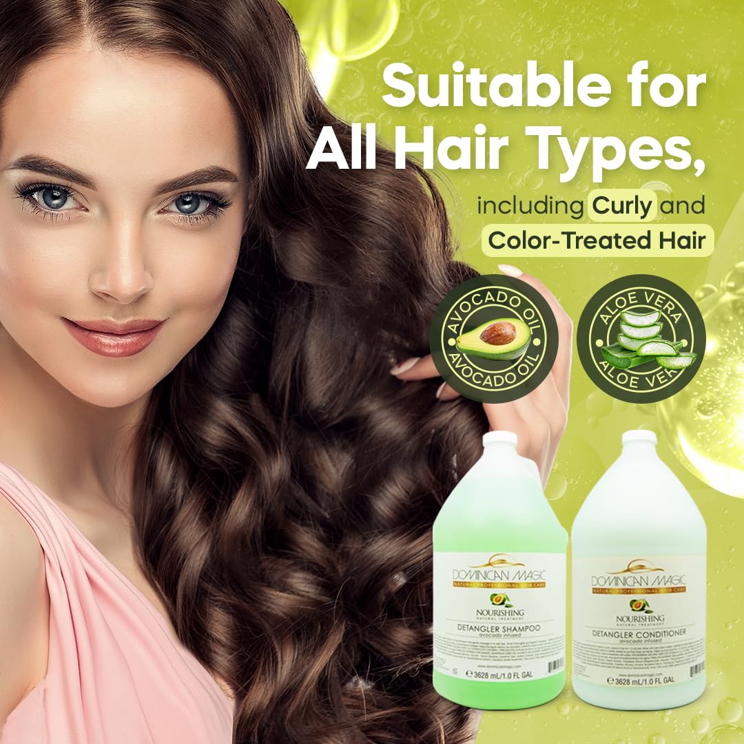 Dominican Magic Avocado Detangler Shampoo & Conditioner - 1-Gallon Duo Set - Deep Moisture & Strength for All Hair Types- Tangle-Free Hair, Salon