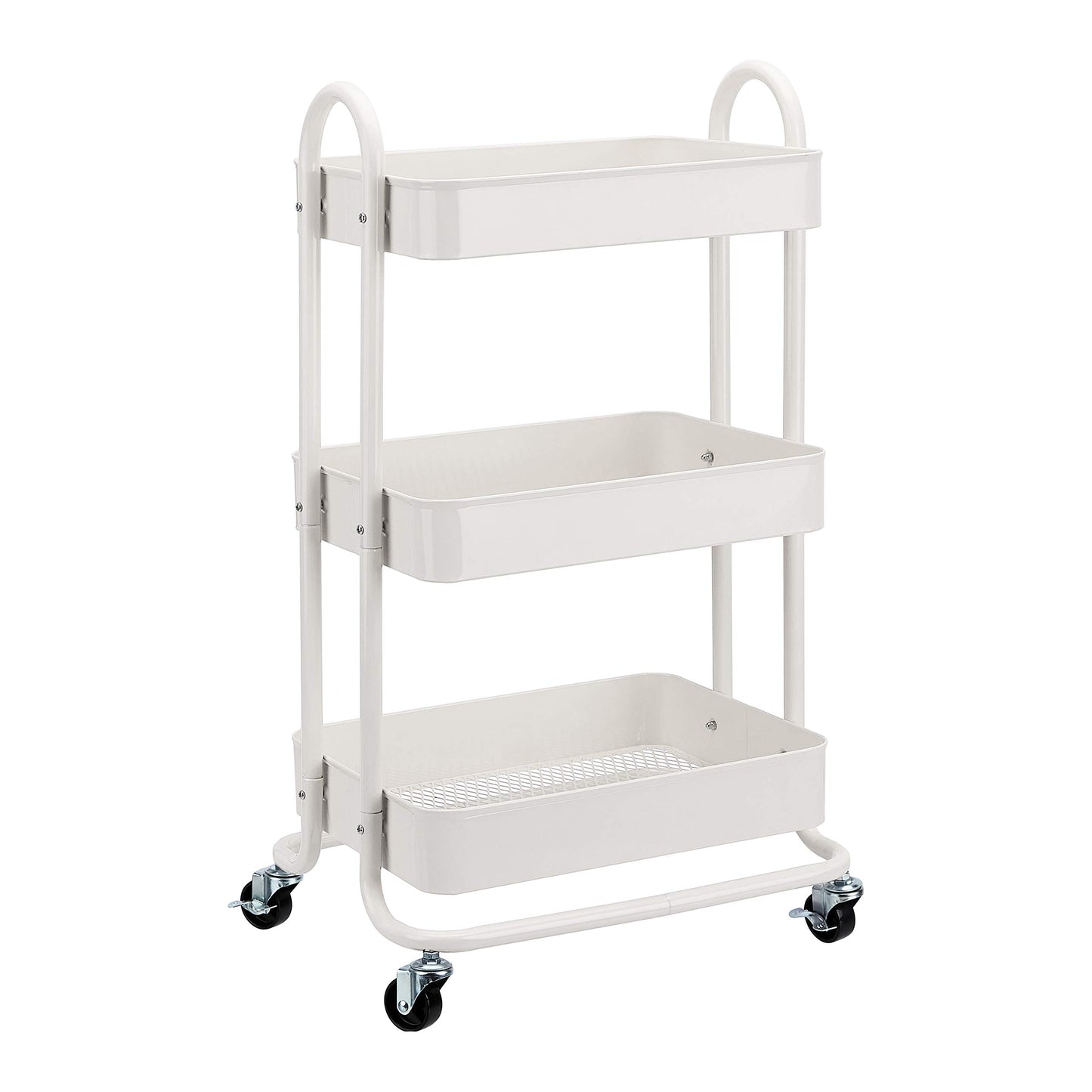 Amazon Basics 3-Tier Rolling Utility or Kitchen Cart, Lockable Wheels, Multifunctional Storage, White
