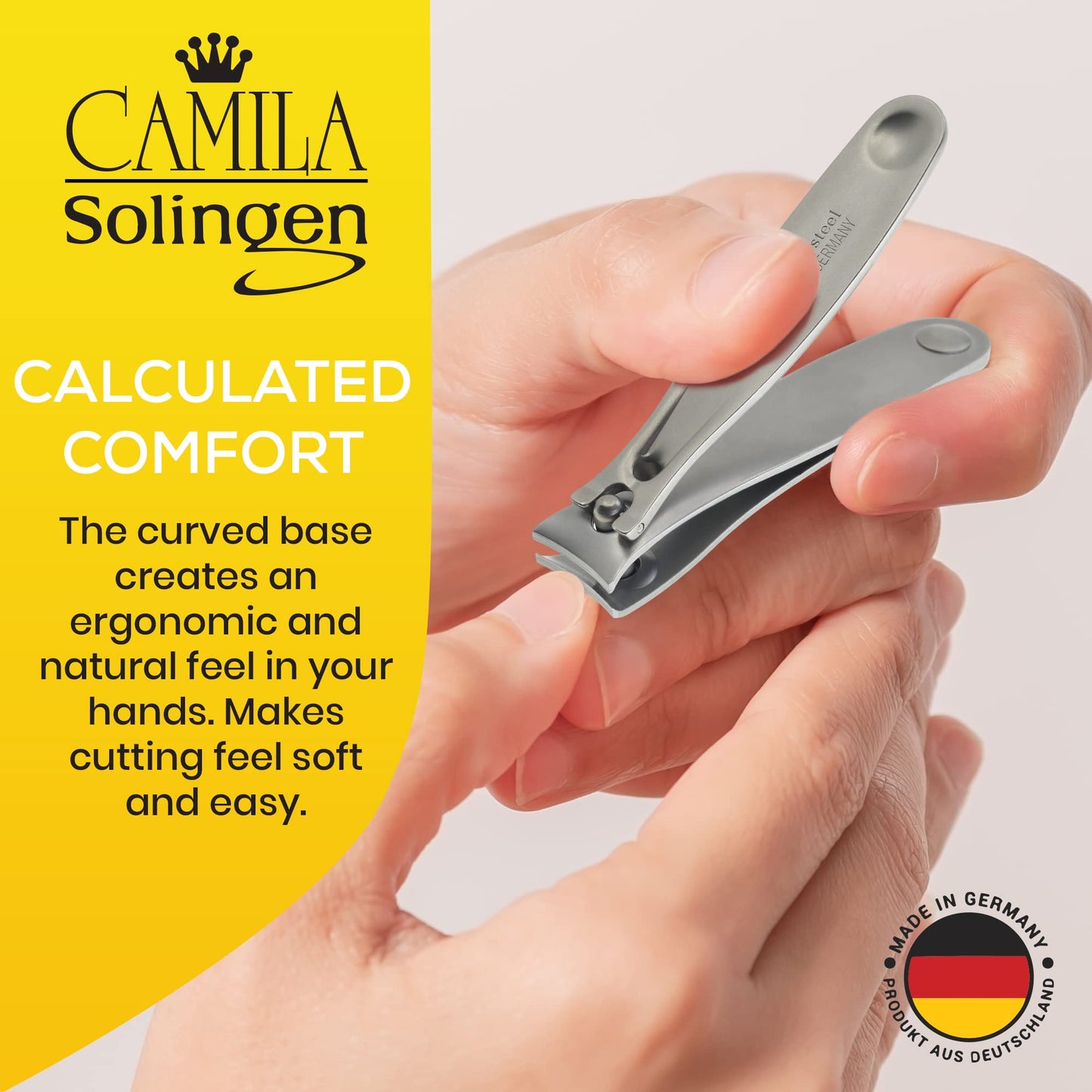 Camila Solingen CS15 3" Fingernail Clipper and Toenail Clipper for Manicure and Pedicure - Professional Nail Clippers with Precision Super Sharp