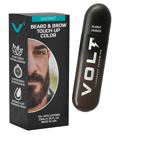 VOLT Grooming Temporary Instant Beard Color for Men, Quick Drying Plant-Based Brush On Beard, Mustache & Eyebrow Color, Sensitive Skin Safe, Burnt