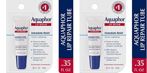 Aquaphor Lip Repair Ointment - Long-lasting Moisture to Soothe Dry Chapped Lips - .35 fl. oz. Tube (Pack of 2)