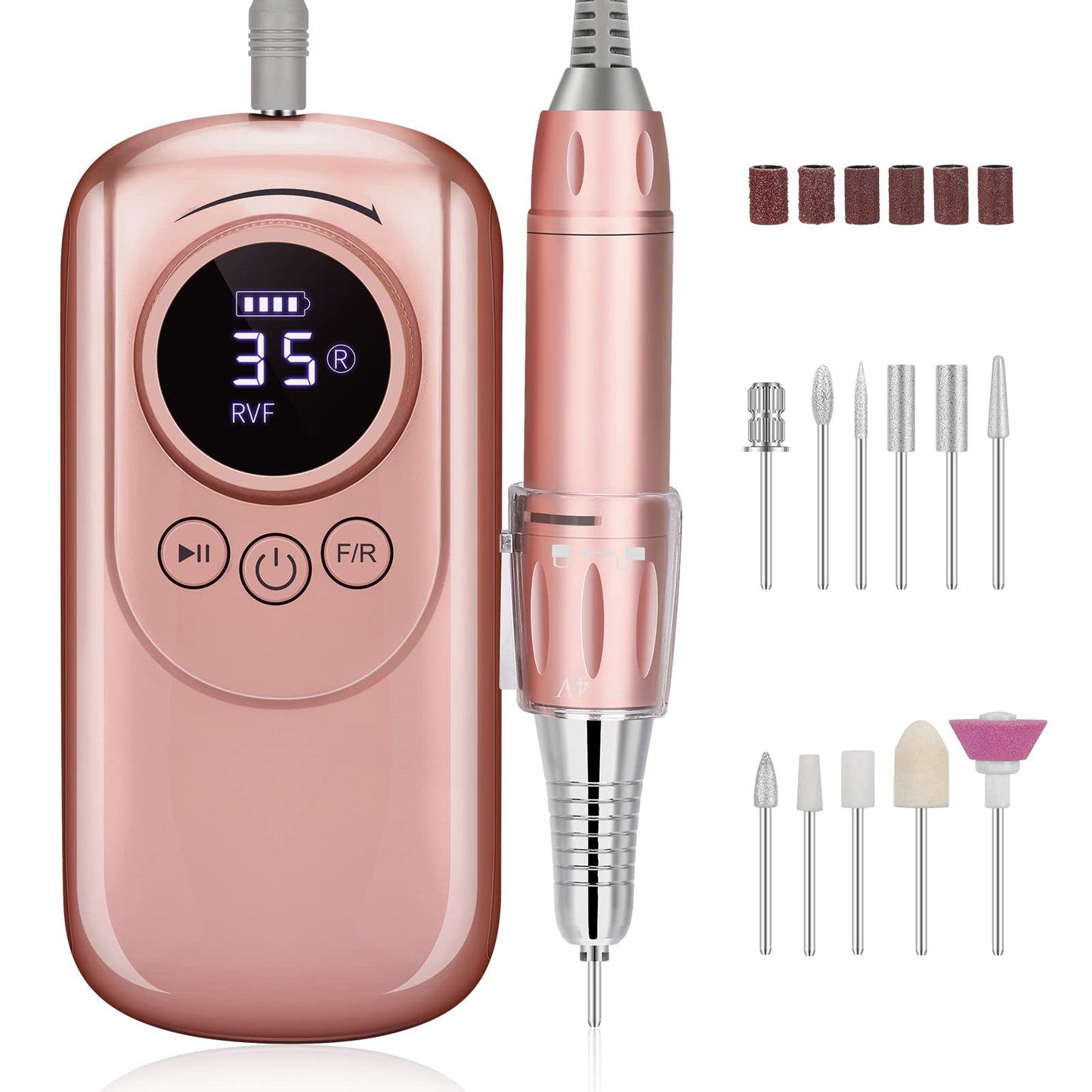 Rechargeable 35000 RPM Nail Drill, Portable Cordless Professional Electric Nail File Kit with 11 Nail Drill Bits for Acrylic, Gel Nails, Manicure