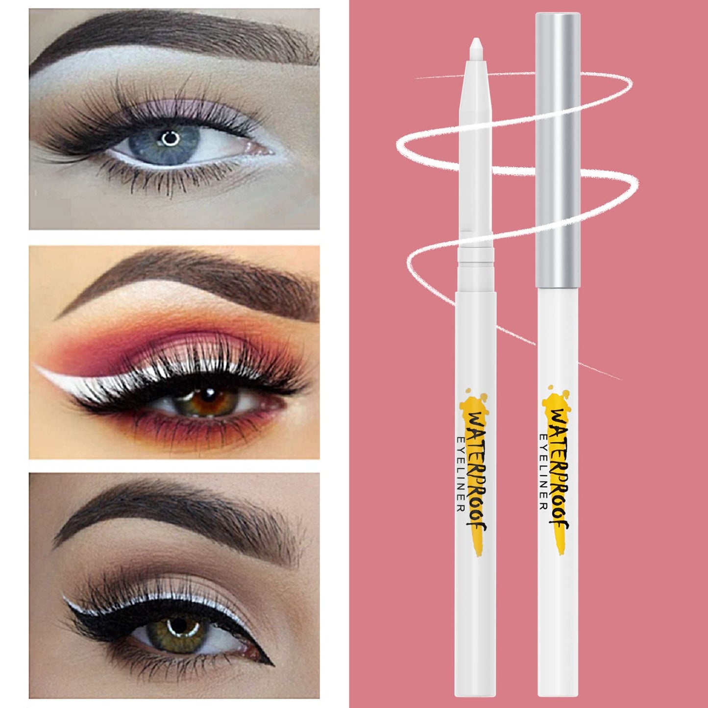 KAIQIKAIXI 5Pcs White Eyeliner Pen, Eyebrow,Eye Shadow Pencil, Lip Line Pen, Eyelid Pad, Pencil Makeup Set Tool