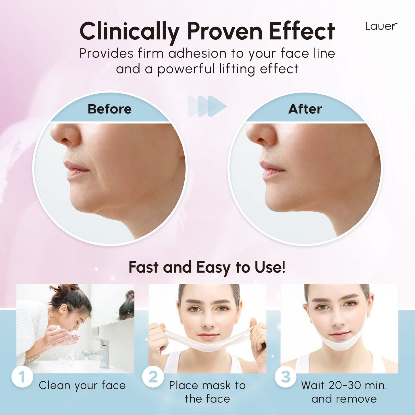 V Shaped Contouring Face Mask Line Shaping Lifting Belt Neck Reduction Jawline Lift Tape Enhancer Firming Chin Up Collagen Hyaluronic Acid Aloe Vera Beauty and Personal Care LAUER COSMETIC