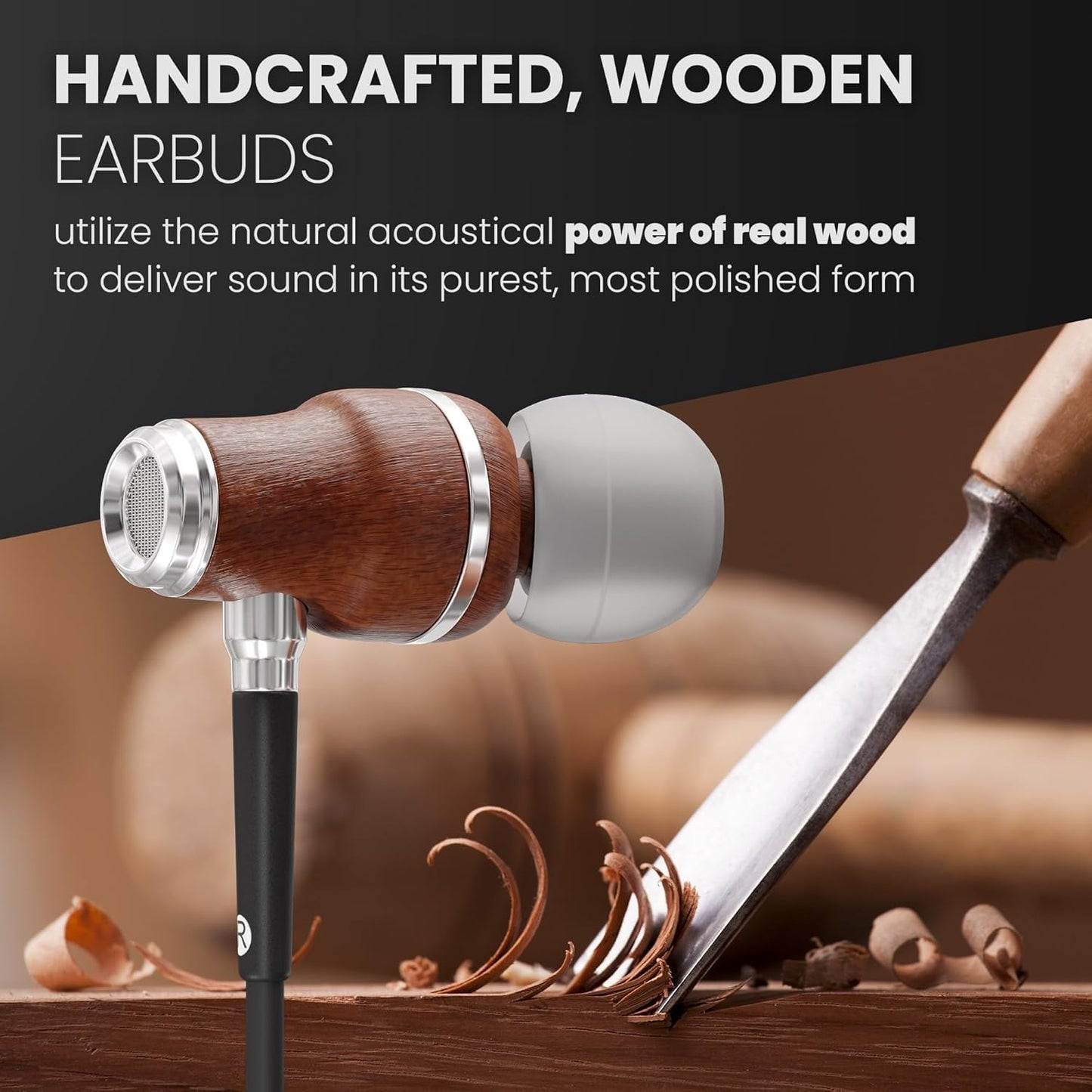 Symphonized iPhone Earphones Wired Deep Bass Sound, 3D Sound, Microphone Volume Control, 90% Noise Cancelling, Bubinga Wooden with Lightning (Apple
