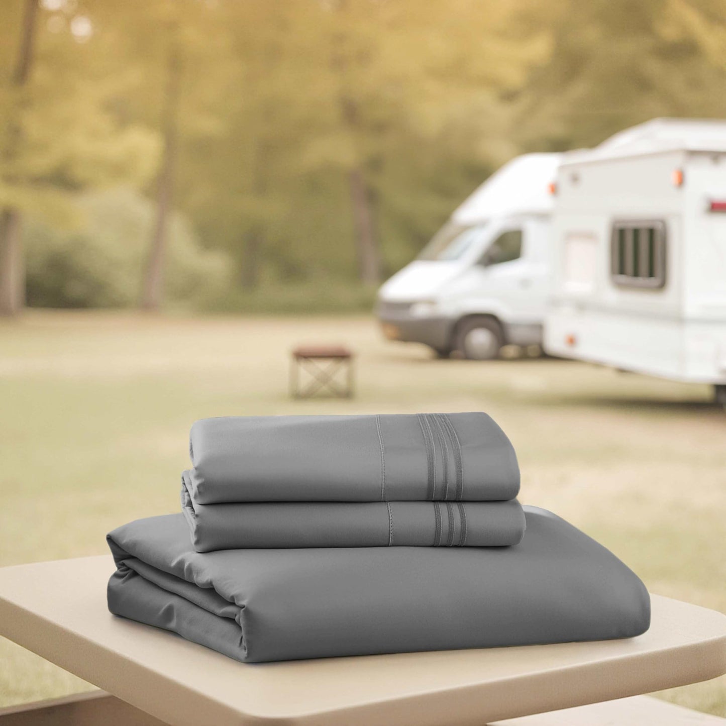 Hearth & Harbor Short Queen Sheets for RV, Dark Grey RV Queen Sheets, Silky Soft 1800 Microfiber Bed Sheet for Camper, 4 Piece RV Bedding with