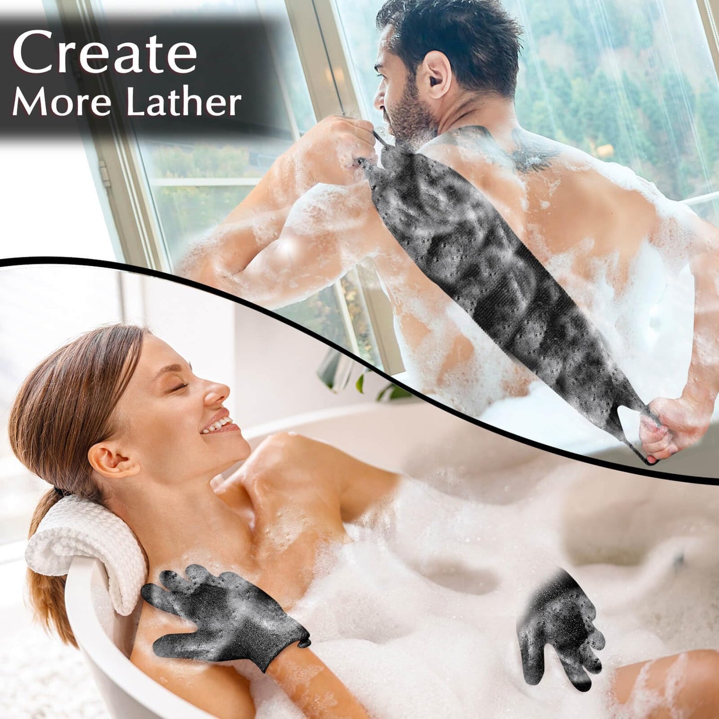 Anezus Exfoliating Back Scrubber Bath Gloves Set, Exfoliating Shower Towel with Shower Gloves for Body Scrub, Back Cleaner Wash Gloves to Remove Dead Beauty and Personal Care anezus
