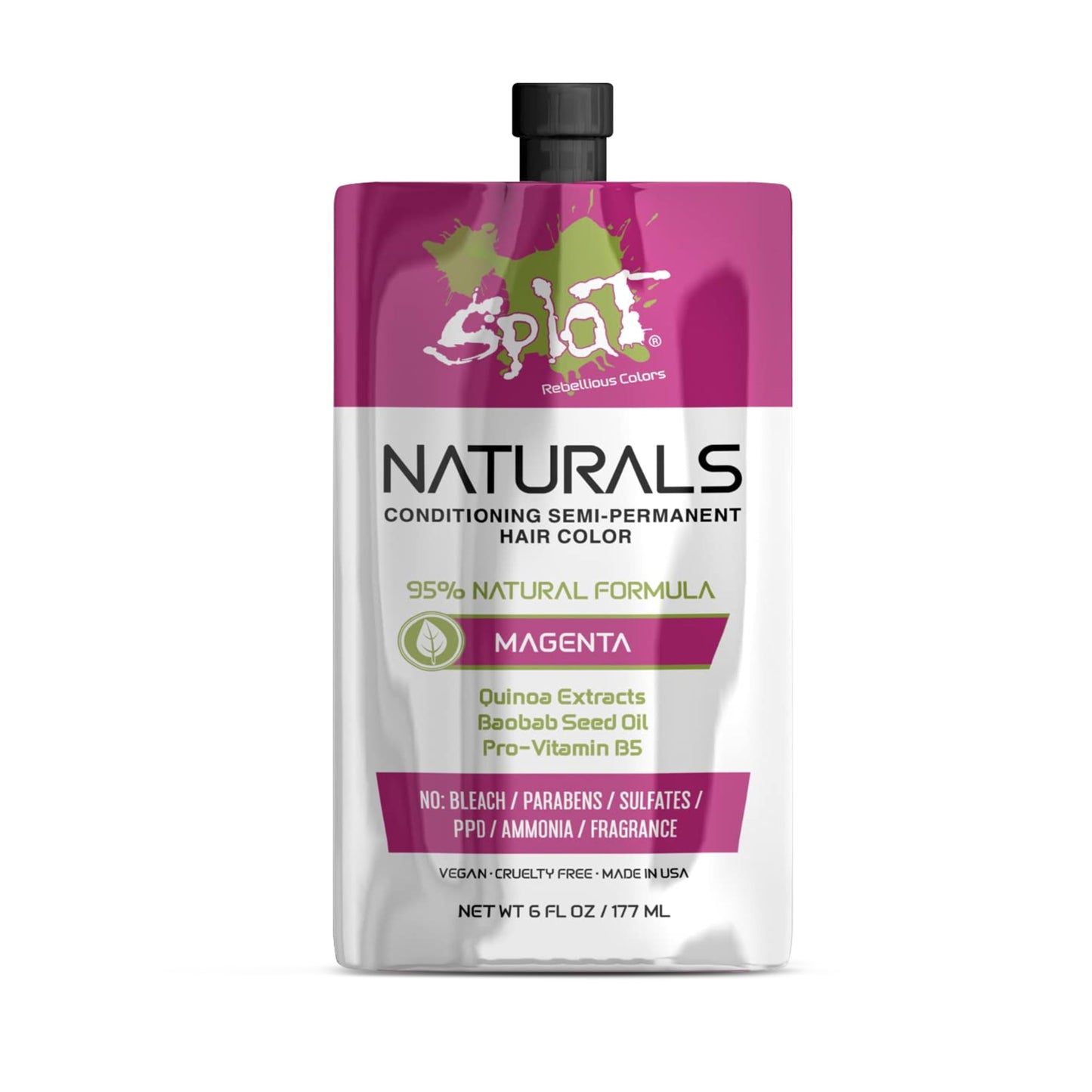 Splat Naturals Semi-Permanent Hair Color, Magenta, 6 fl. oz., 95% Natural Hair Dye Formula Lasts Up to 30 Washes, Vegan & Cruelty-Free