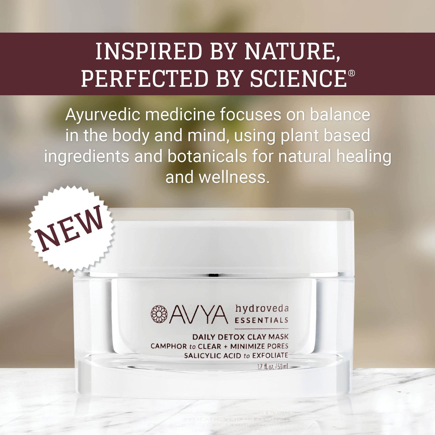 AVYA Hydroveda Essentials Daily Detox Clay Mask (1.7oz) - Bentonite Clay Treatment for Blemishes & Calming Camphor for Inflammation/Remove Impurities