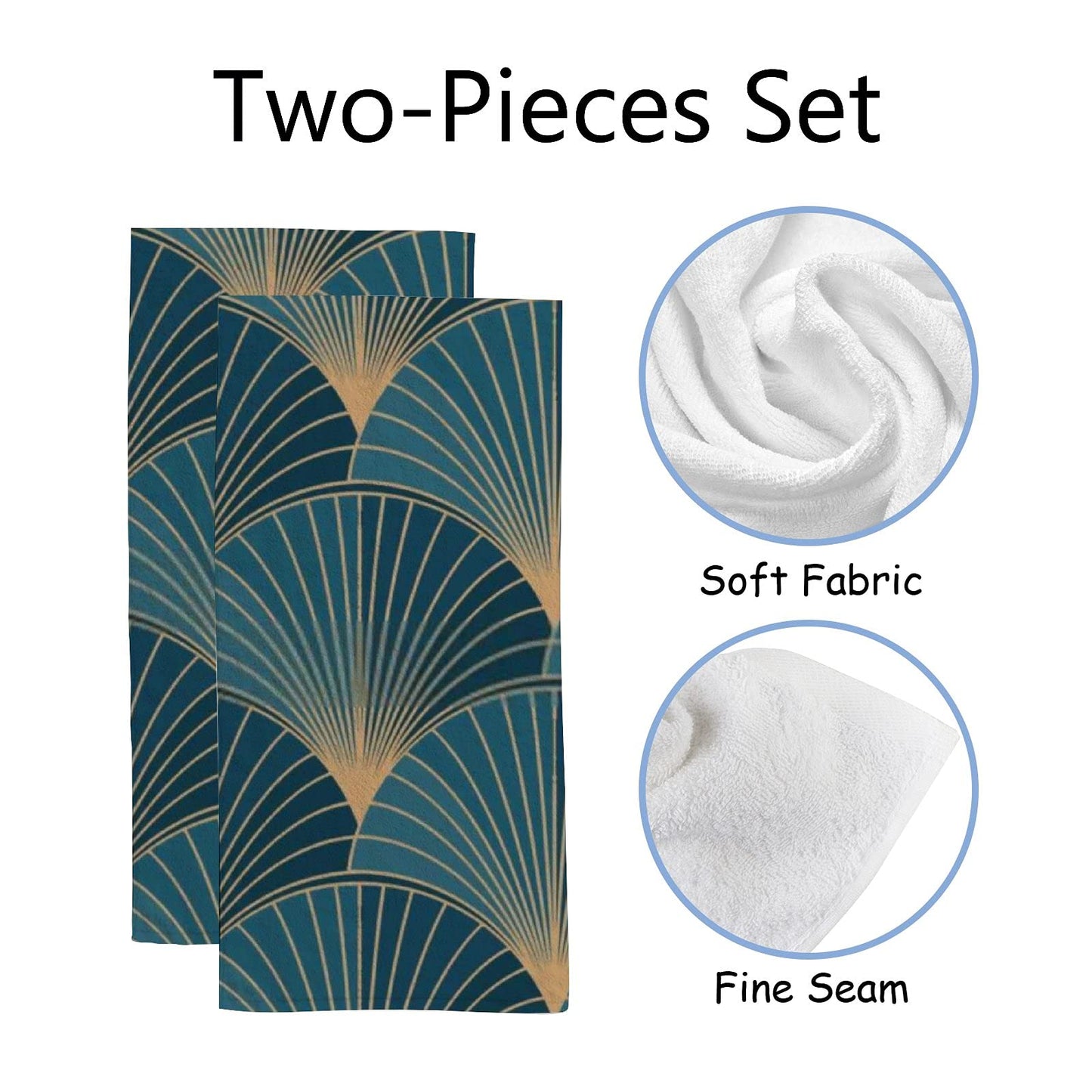 Kuizee Microfiber Hand Towel Face Towels Set of 2 Golden Elements Blue Art Deco Style Quick-Dry Highly Absorbent Ultra Soft Bathroom Kitchen 30X15…