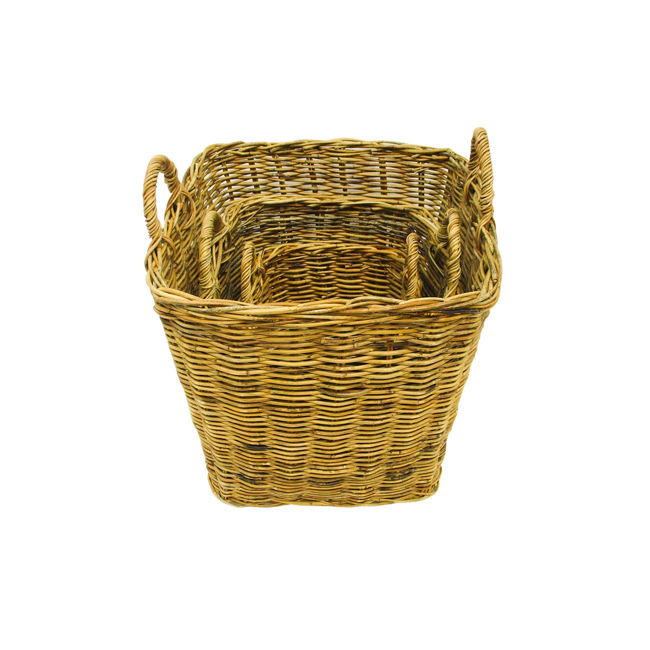 Tall Square Wicker Floor Storage Baskets with Handles by Trademark Innovations (Set of 3)