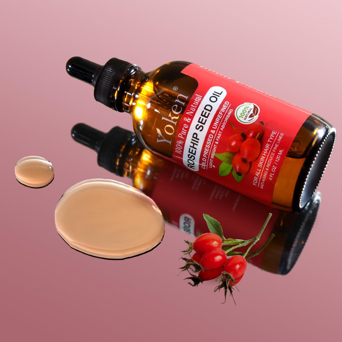 Yoken Cold Pressed Organic Rosehip Seed Oil for Face, Hair & Body, 4 fl oz Beauty and Personal Care Yoken