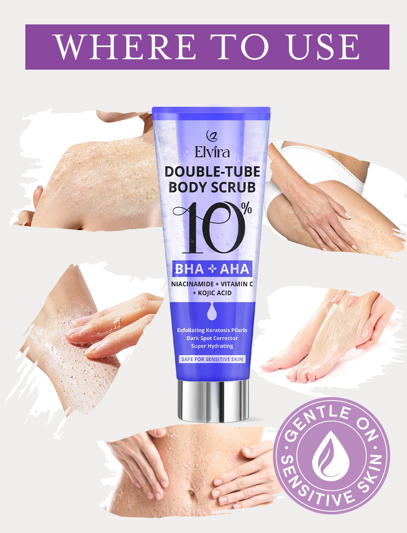 Elvira KP Bump Eraser Foot & Body Scrub, Exfoliating Scrub for Keratosis Pilaris, Smooth Skin with 10% AHA BHA & Niacinamide